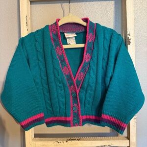 Vintage Carter’s Teal Purple Pink Girl Toddler Cardigan Sweater Size 18 Months